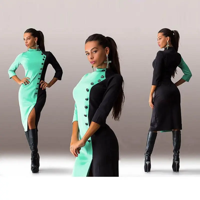 Womens Elegant Bodycon Three Quarter Sleeve Sexy Women Party Pencil Dress Plus Size 1
