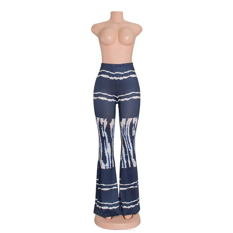 Womens Elegant Vintage Elastic Casual Beach High Waist Wide Leg Long Pants Trousers Print Flared Trousers Mermaid Pants 1