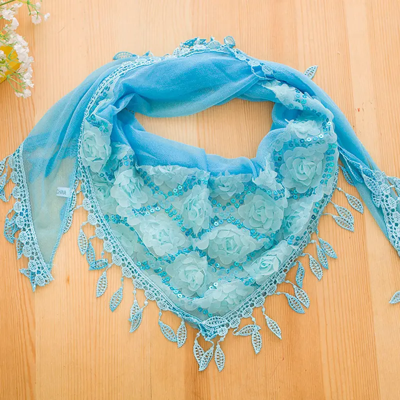 Women's Embroidered Trigonometric Cape Scarf Bib Tassel Silk Scarf Shawl Printed Polyester 1