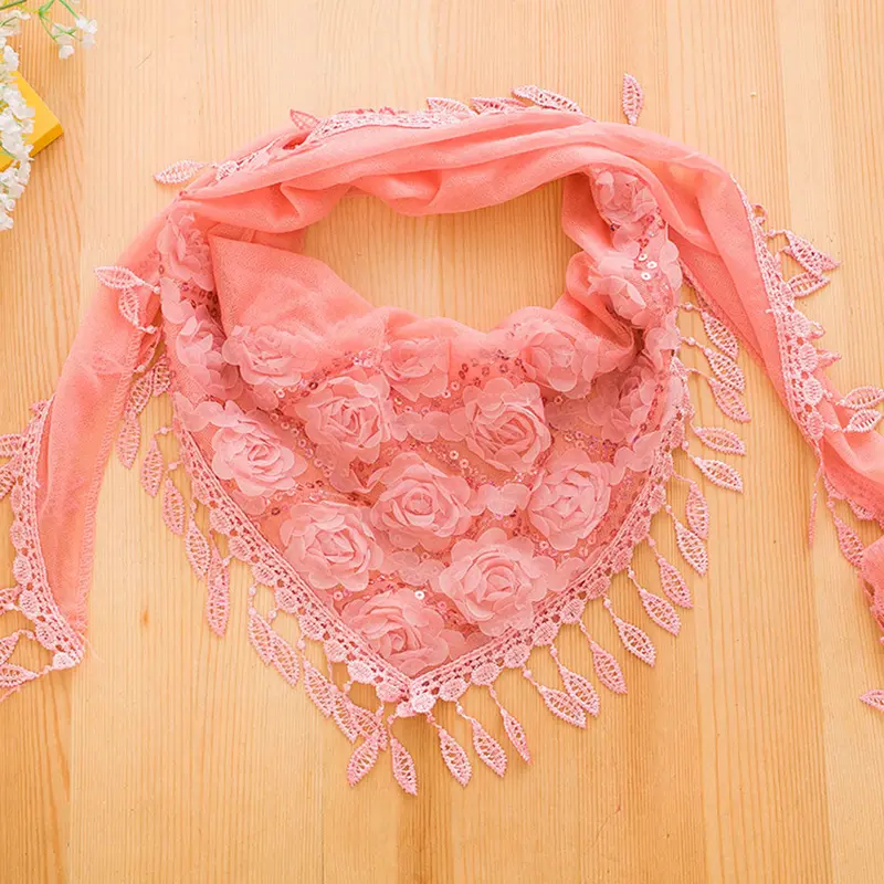 Women's Embroidered Trigonometric Cape Scarf Bib Tassel Silk Scarf Shawl Printed Polyester 2