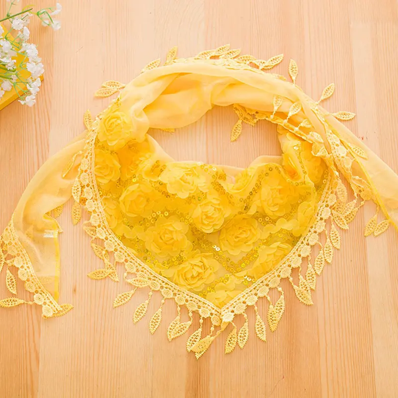 Women's Embroidered Trigonometric Cape Scarf Bib Tassel Silk Scarf Shawl Printed Polyester 5