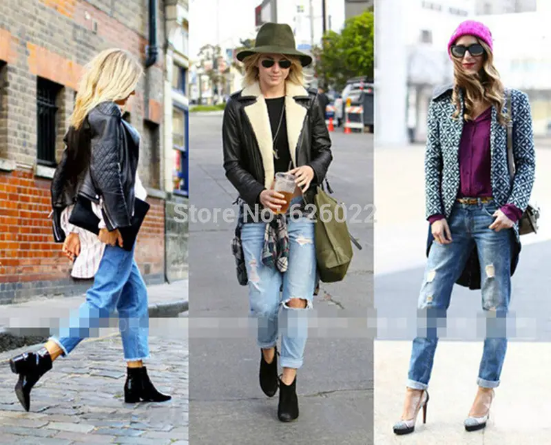 Women's European Retro Distrressed Knee Big Hole Washed Denim Ripped Pants Casual Jeans Leisure Long Trousers S-Xxl 4