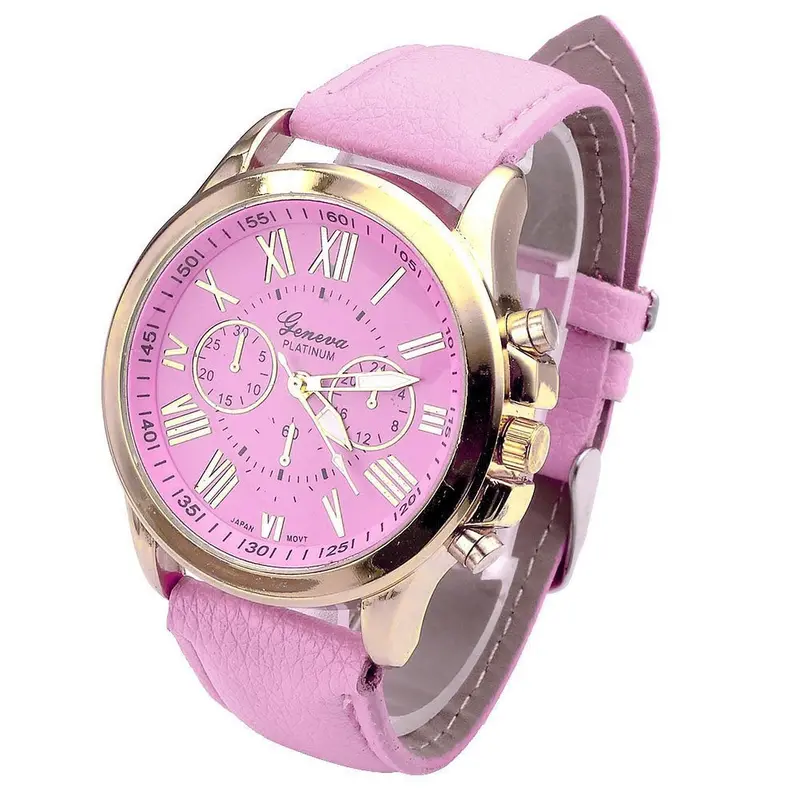 Women's Fashion Geneva Roman Numerals Faux Leather Analog Quartz Quartz-Watch Wrist Watch Relogio Masculino 1