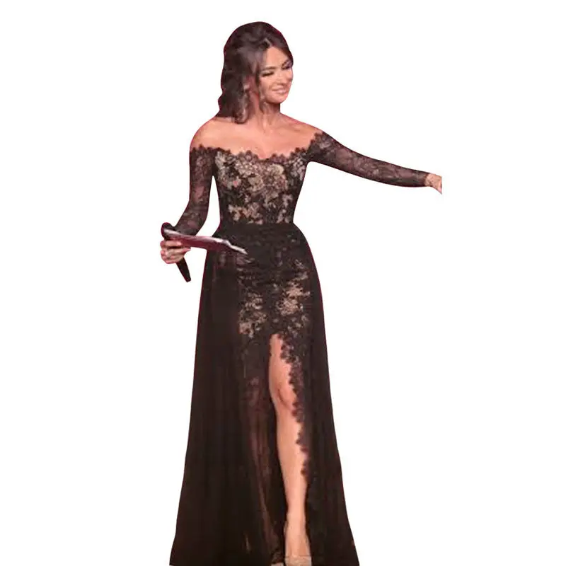 Womens Formal Lace Full Length Floor Gown Party Ball Dress 1