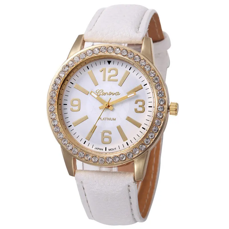 Women's Geneva Watch Stainless Steel Analog Leather Quartz Wrist Watches Feida 12