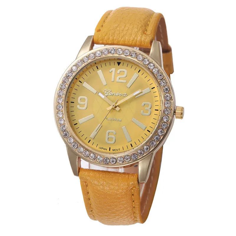 Women's Geneva Watch Stainless Steel Analog Leather Quartz Wrist Watches Feida 13