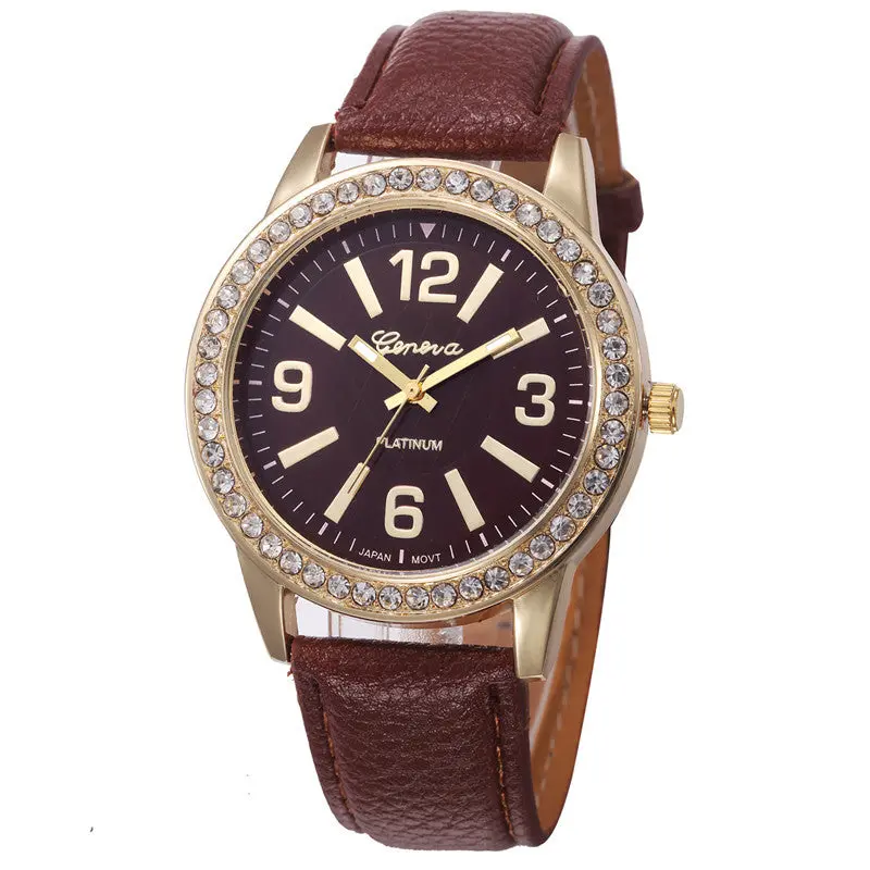 Women's Geneva Watch Stainless Steel Analog Leather Quartz Wrist Watches Feida 3