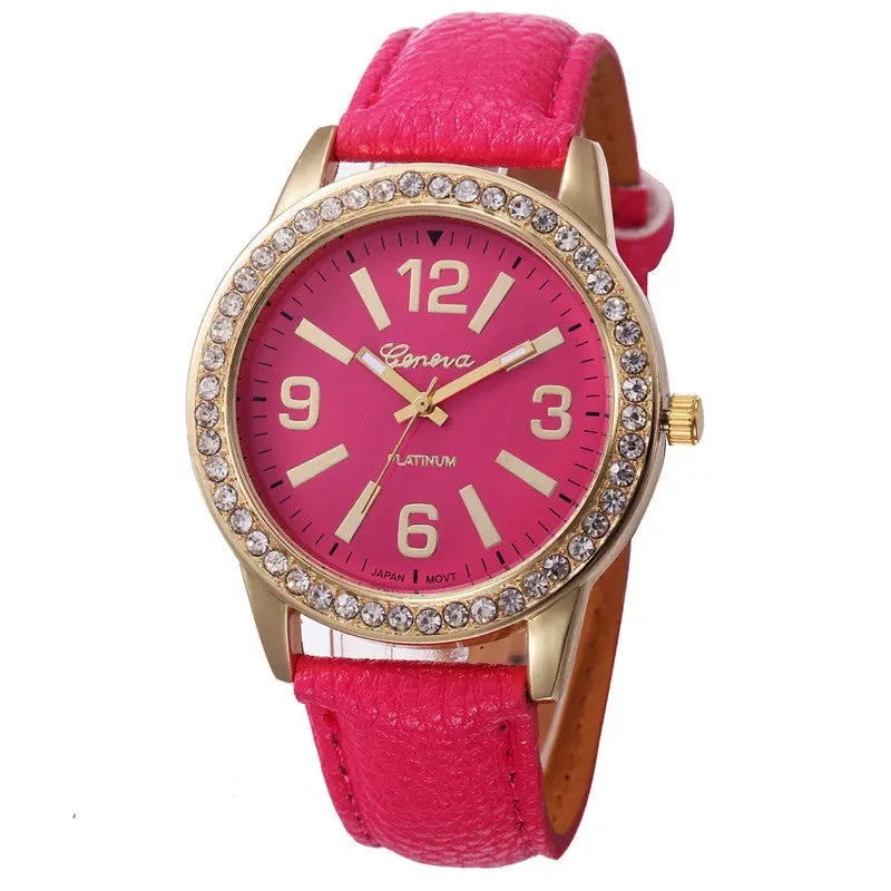Women's Geneva Watch Stainless Steel Analog Leather Quartz Wrist Watches Feida 5