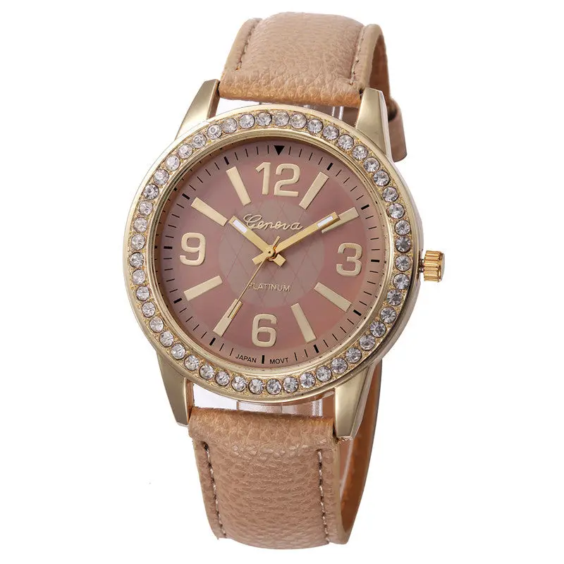 Women's Geneva Watch Stainless Steel Analog Leather Quartz Wrist Watches Feida 6
