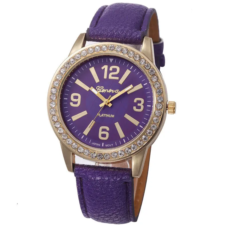Women's Geneva Watch Stainless Steel Analog Leather Quartz Wrist Watches Feida 9