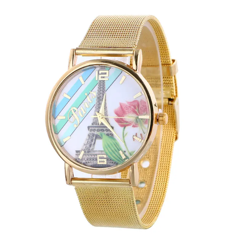 Women's Gold Mesh Band Watch Chronograph Quartz-Watch Stainless Steel Relogio Feminino Feida 1