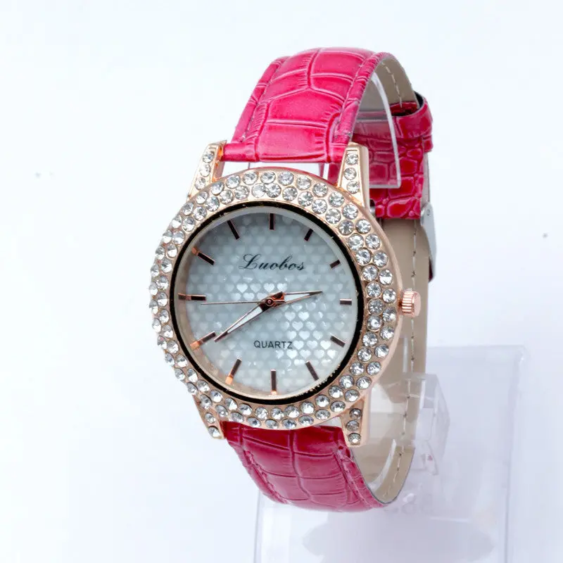 Women's Golden Bling Crystal Faux Leather Strap Analog Quartz Wrist Watch 2