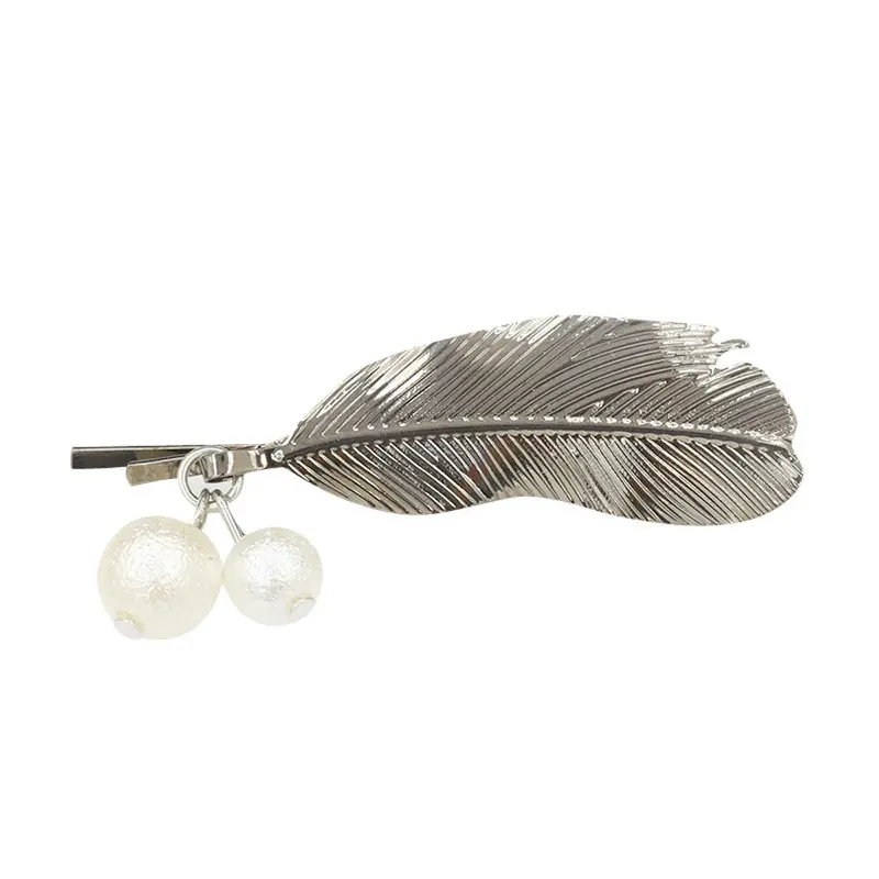 Womens Hairpin Girls Leaves 2Pcs Pearl Alloy Beautiful Barrette Lady Hair Clip Gold Silver Accessories For Women 1