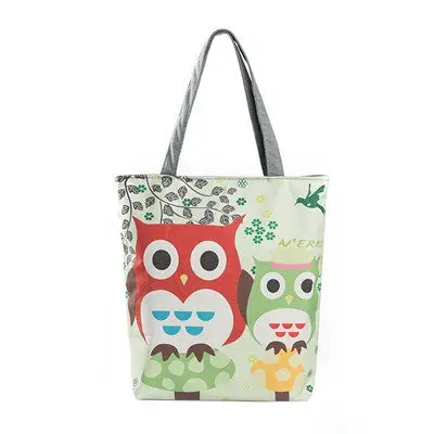Women's Handbags Owl Printed Canvas Tote Casual Beach Bags Women Ladies Versatile Bolso Shoulder Bag 1