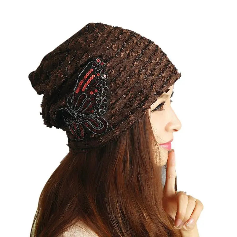 Women's Hat Lace Butterfly Beanie Lady Skullies Turban Cap 3