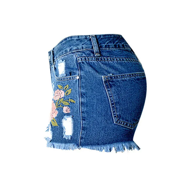 Women's Jeans High Waist Stretch Denim Shorts Embroidery Hole Tassel Women Jeans Shorts Plus Size 5