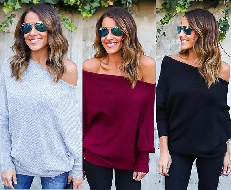 Womens Knitted Sweaters Loose Casual Knit Sweater Pullover 3 Colors Long Sleeve Sweater Tops Plus Size Gv407 7
