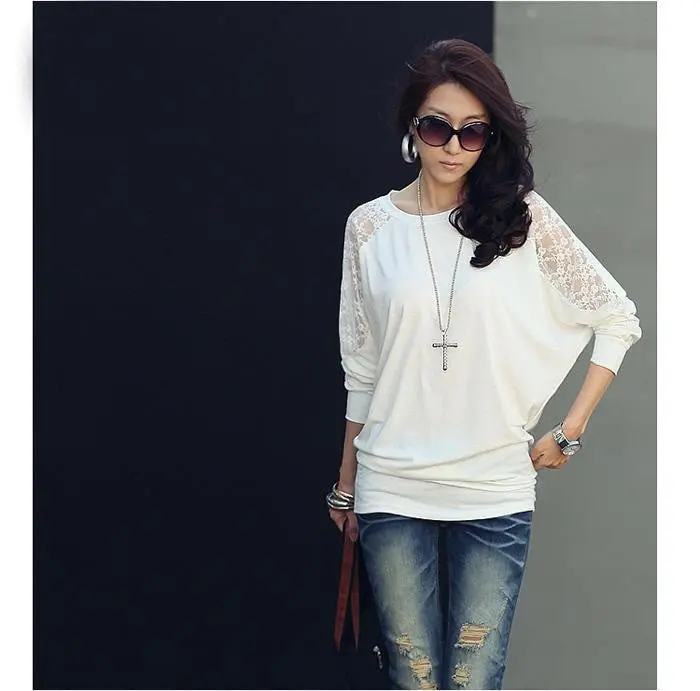 Women's Lace Cutout Women Shirts Long-Sleeved Plus Size Casual Loose Blouse Shirts J4179 1