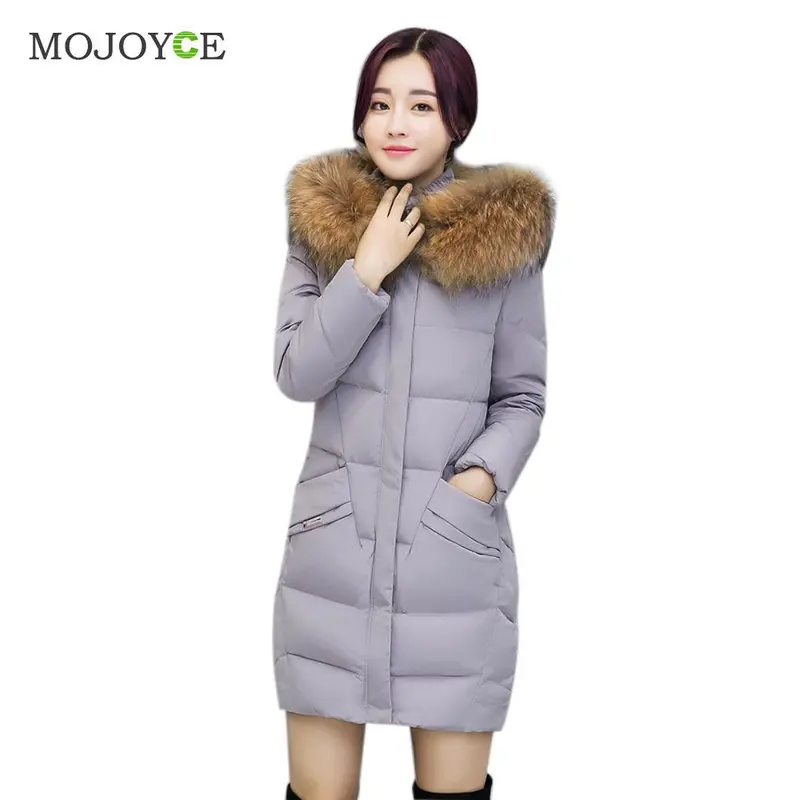 Women's Long Down Coat Thick Slim Hooded Plus Size Women Down Cotton Parka Long Fur Collar Hooded Coat Jacket Outwear 1