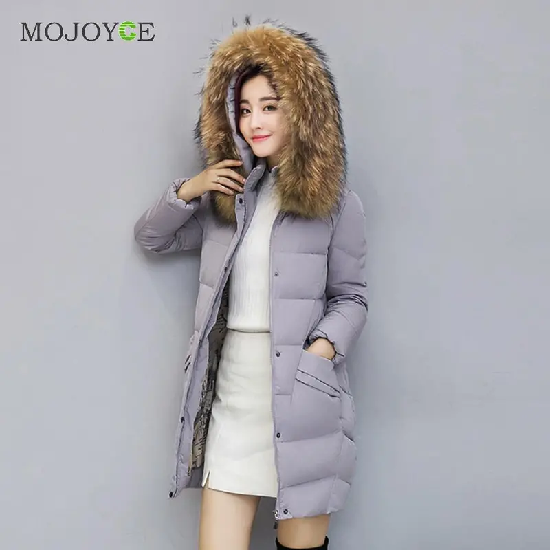 Women's Long Down Coat Thick Slim Hooded Plus Size Women Down Cotton Parka Long Fur Collar Hooded Coat Jacket Outwear 3