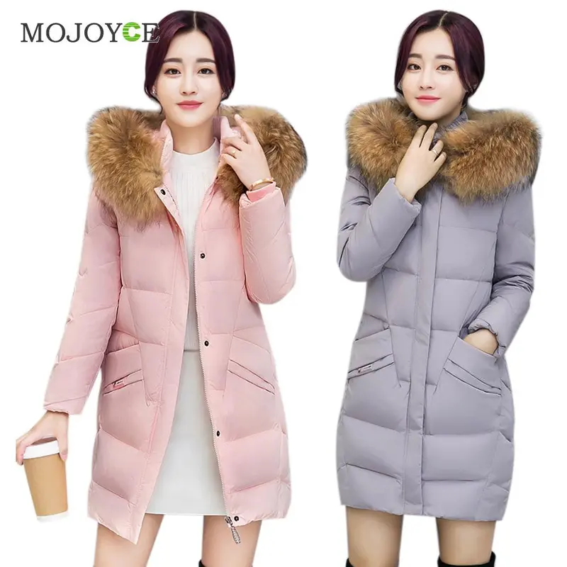 Women's Long Down Coat Thick Slim Hooded Plus Size Women Down Cotton Parka Long Fur Collar Hooded Coat Jacket Outwear 4