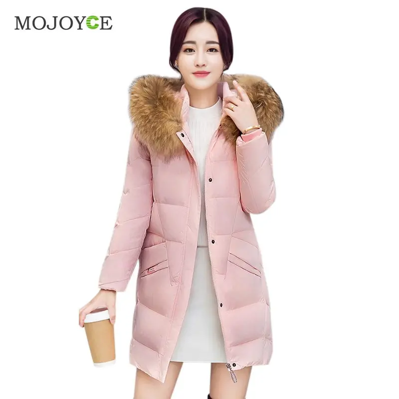 Women's Long Down Coat Thick Slim Hooded Plus Size Women Down Cotton Parka Long Fur Collar Hooded Coat Jacket Outwear 5
