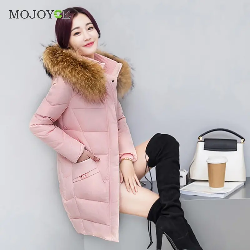 Women's Long Down Coat Thick Slim Hooded Plus Size Women Down Cotton Parka Long Fur Collar Hooded Coat Jacket Outwear 5