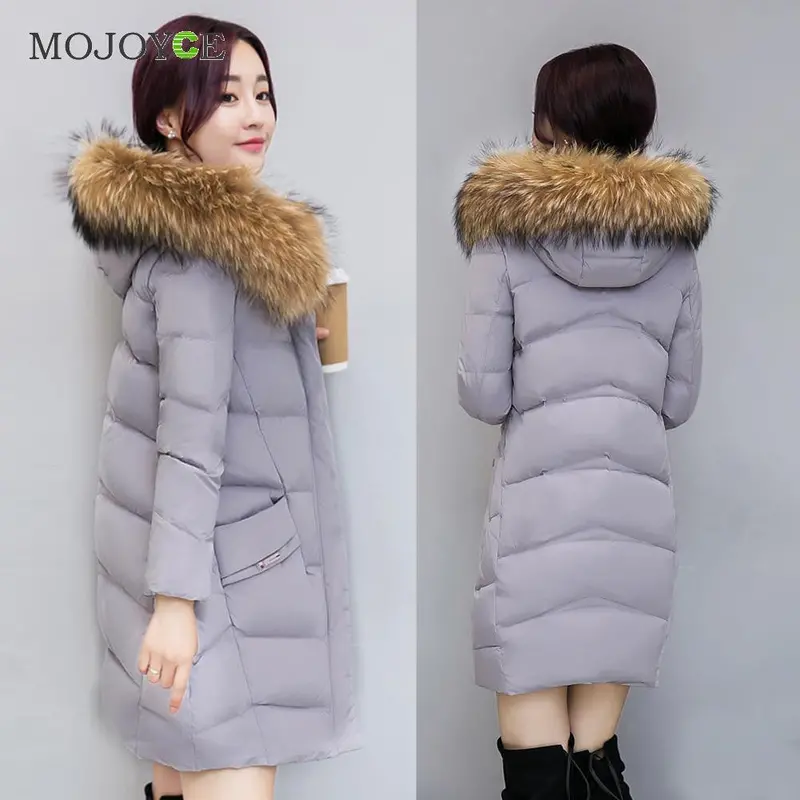 Women's Long Down Coat Thick Slim Hooded Plus Size Women Down Cotton Parka Long Fur Collar Hooded Coat Jacket Outwear 6