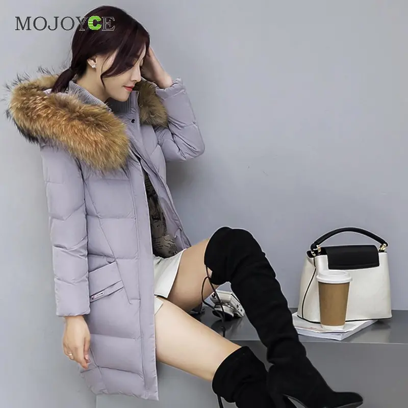 Women's Long Down Coat Thick Slim Hooded Plus Size Women Down Cotton Parka Long Fur Collar Hooded Coat Jacket Outwear 7