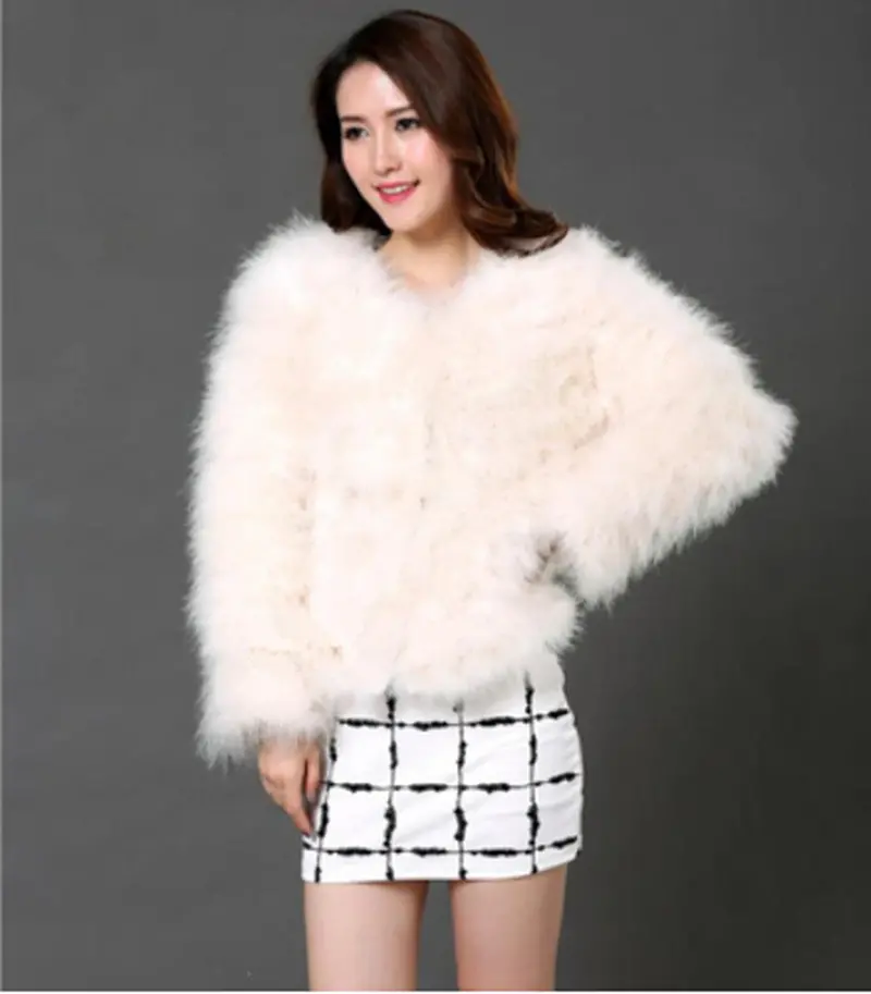 Women's Long Hairy Shaggy Faux Ostrich Fur Jacket Short Warm Coat  Faux Flamingo Fur Outwear Angelababy 1