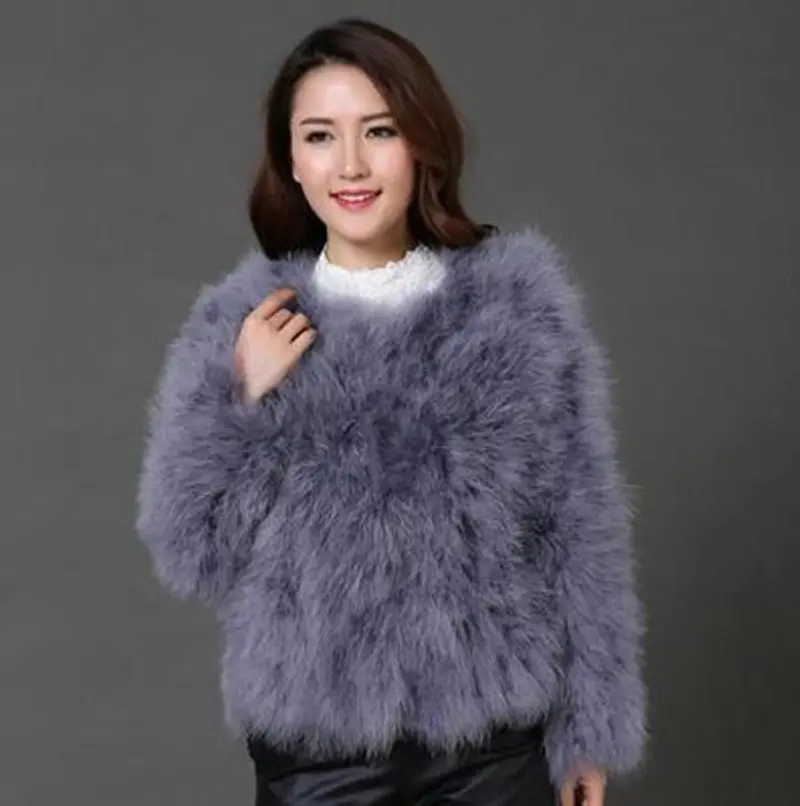 Women's Long Hairy Shaggy Faux Ostrich Fur Jacket Short Warm Coat Faux Flamingo Fur Outwear Angelababy 13