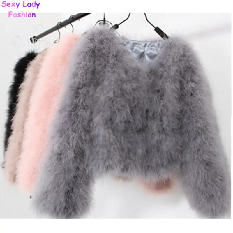 Women's Long Hairy Shaggy Faux Ostrich Fur Jacket Short Warm Coat Faux Flamingo Fur Outwear Angelababy 14