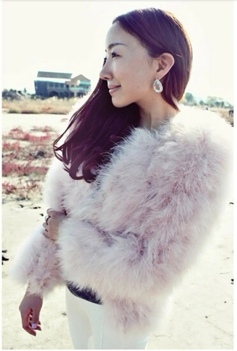 Women's Long Hairy Shaggy Faux Ostrich Fur Jacket Short Warm Coat Faux Flamingo Fur Outwear Angelababy 15