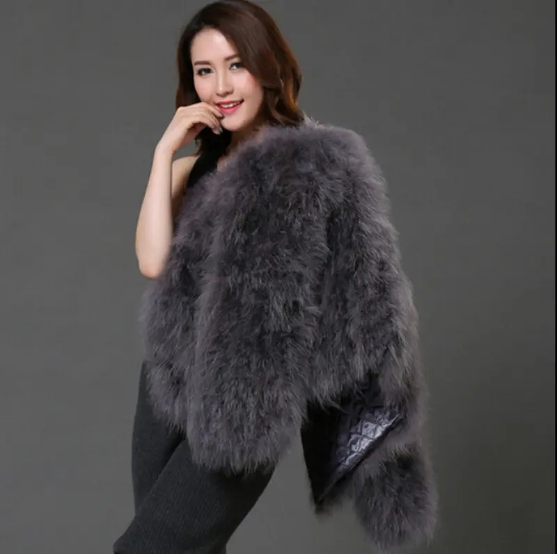 Women's Long Hairy Shaggy Faux Ostrich Fur Jacket Short Warm Coat Faux Flamingo Fur Outwear Angelababy 16