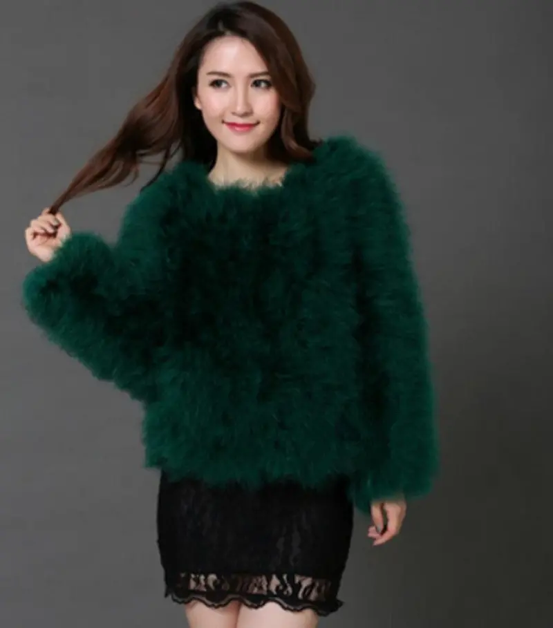 Women's Long Hairy Shaggy Faux Ostrich Fur Jacket Short Warm Coat Faux Flamingo Fur Outwear Angelababy 17