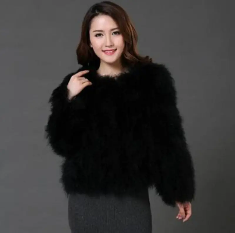 Women's Long Hairy Shaggy Faux Ostrich Fur Jacket Short Warm Coat Faux Flamingo Fur Outwear Angelababy 5