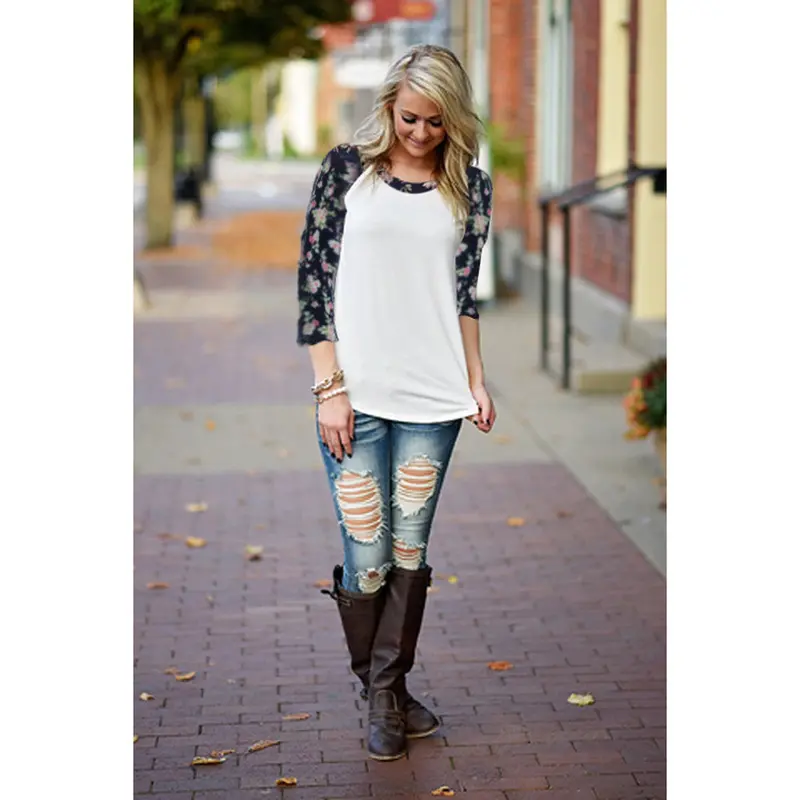 Womens Long Sleeve Blouse Patchwork Printed Shirt Casual Blouse Loose Tops Loose Plus Size Blusa Clothing 4