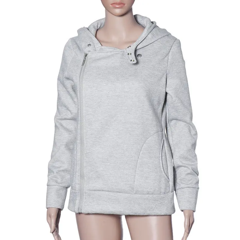 Womens Long Sleeve Pullover Shirt Side Zipper Pocket Hooded Tops 4