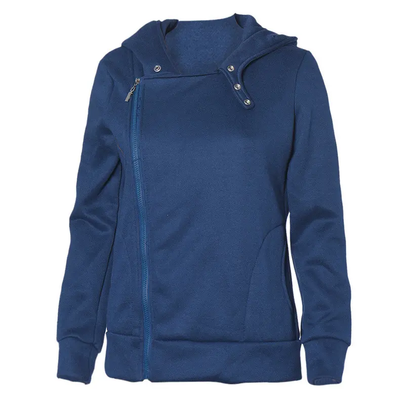 Womens Long Sleeve Pullover Shirt Side Zipper Pocket Hooded Tops 9