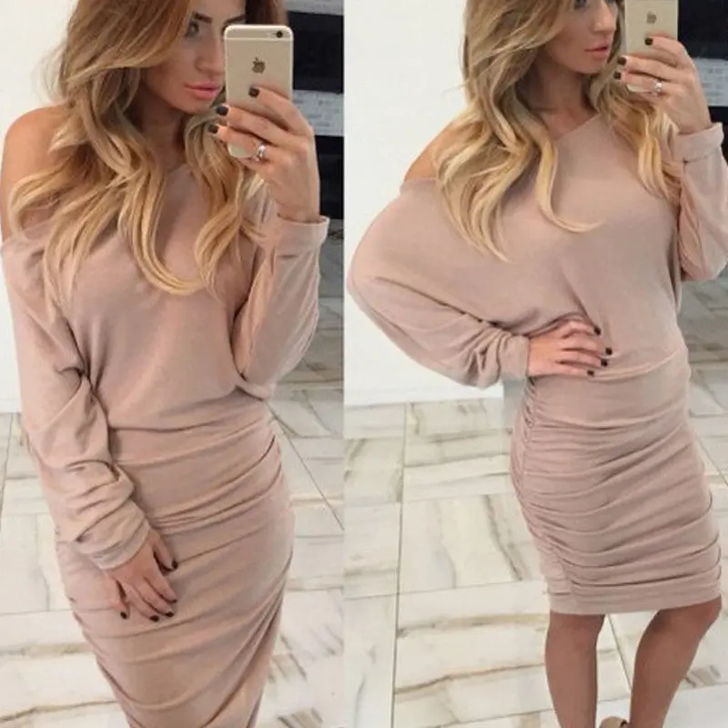 Women's Long-Sleeved Off Shoulder Knitted Dress Sexy Slim Elegant Plus Size Dresses For Women 1