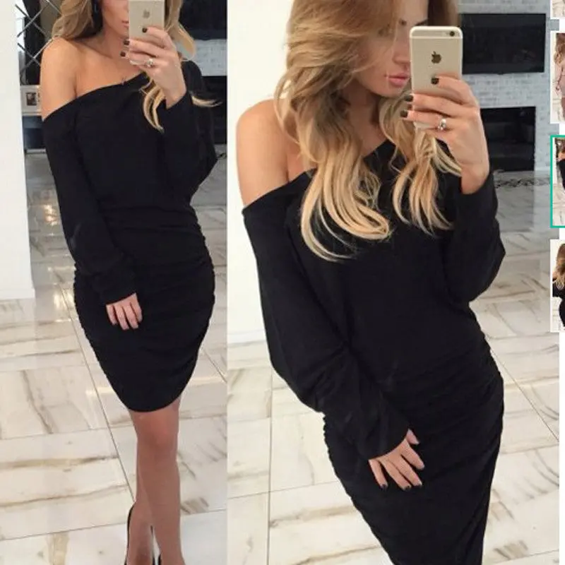 Women's Long-Sleeved Off Shoulder Knitted Dress Sexy Slim Elegant Plus Size Dresses For Women 2