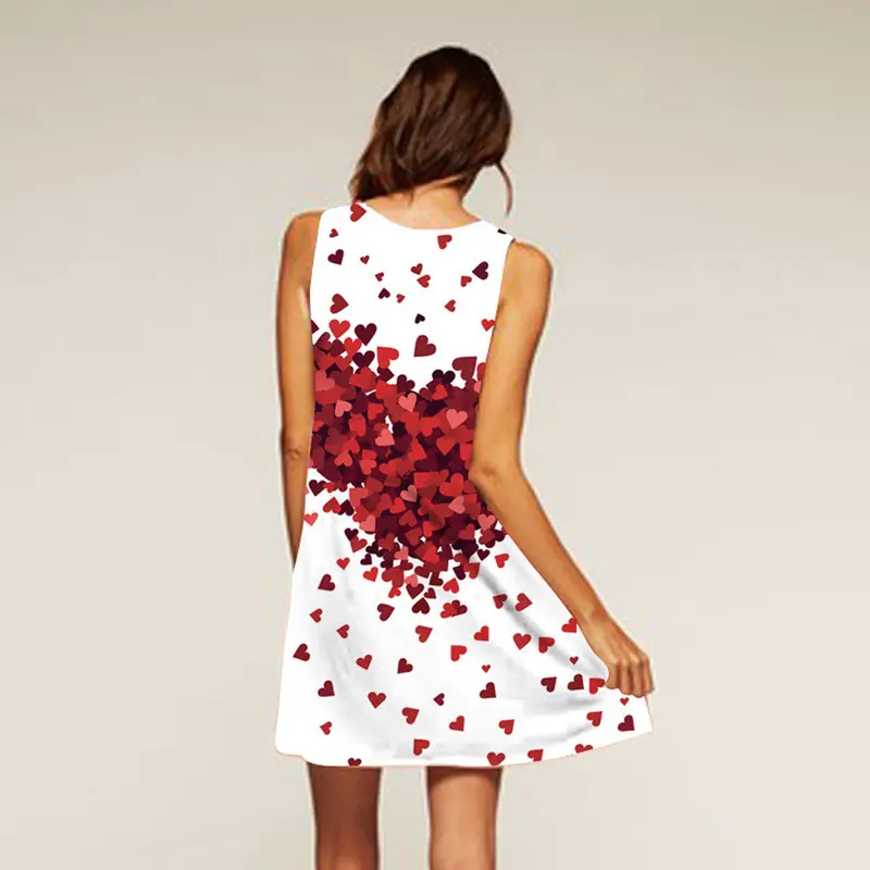 Women's Loose Casual Gown & Robe Heart Pringting Large Size Dress Vintage Clothes Vestidos 2