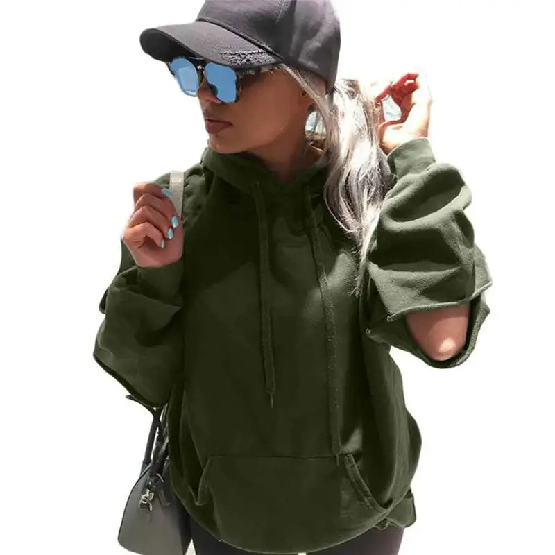 Women's Loose Casual Long Sleeve Hoodie Sweatshirt Jumper Army Green Pullover Tops Shirt Fast Shipping Feida 1