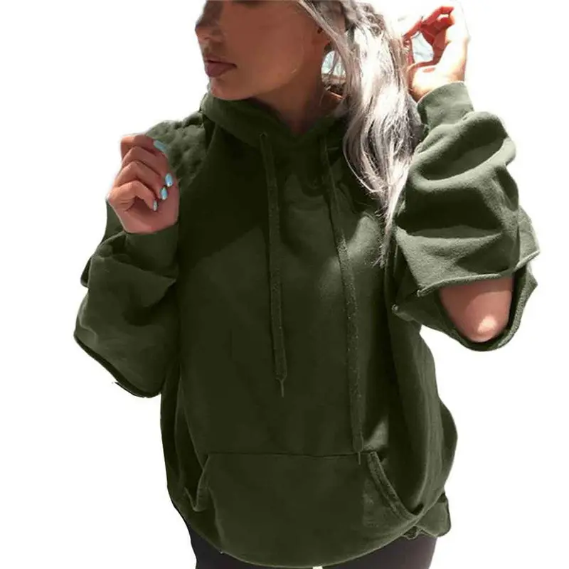 Women's Loose Casual Long Sleeve Hoodie Sweatshirt Jumper Army Green Pullover Tops Shirt Fast Shipping Feida 2
