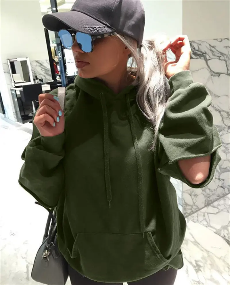 Women's Loose Casual Long Sleeve Hoodie Sweatshirt Jumper Army Green Pullover Tops Shirt Fast Shipping Feida 4