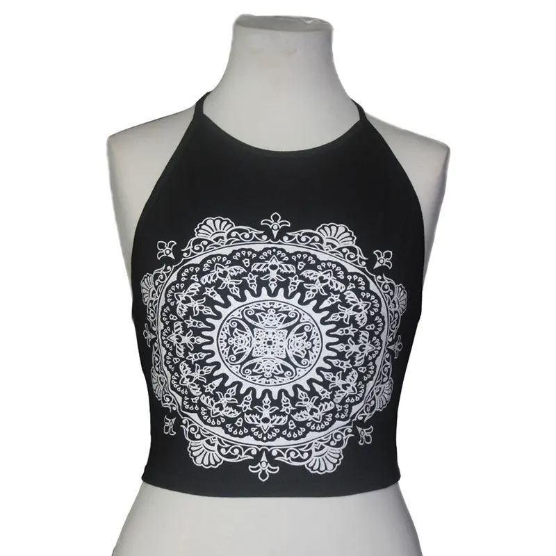 Womens Mandala Print Sleeveless Tank Tops Halterneck Crop Tops Casuals Casual Vest 4