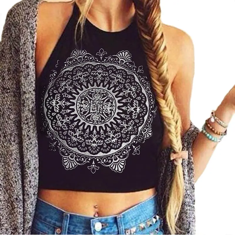 Womens Mandala Print Sleeveless Tank Tops Halterneck Crop Tops Casuals Casual Vest 5