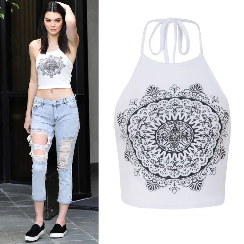 Womens Mandala Print Sleeveless Tank Tops Halterneck Crop Tops Casuals Casual Vest 8