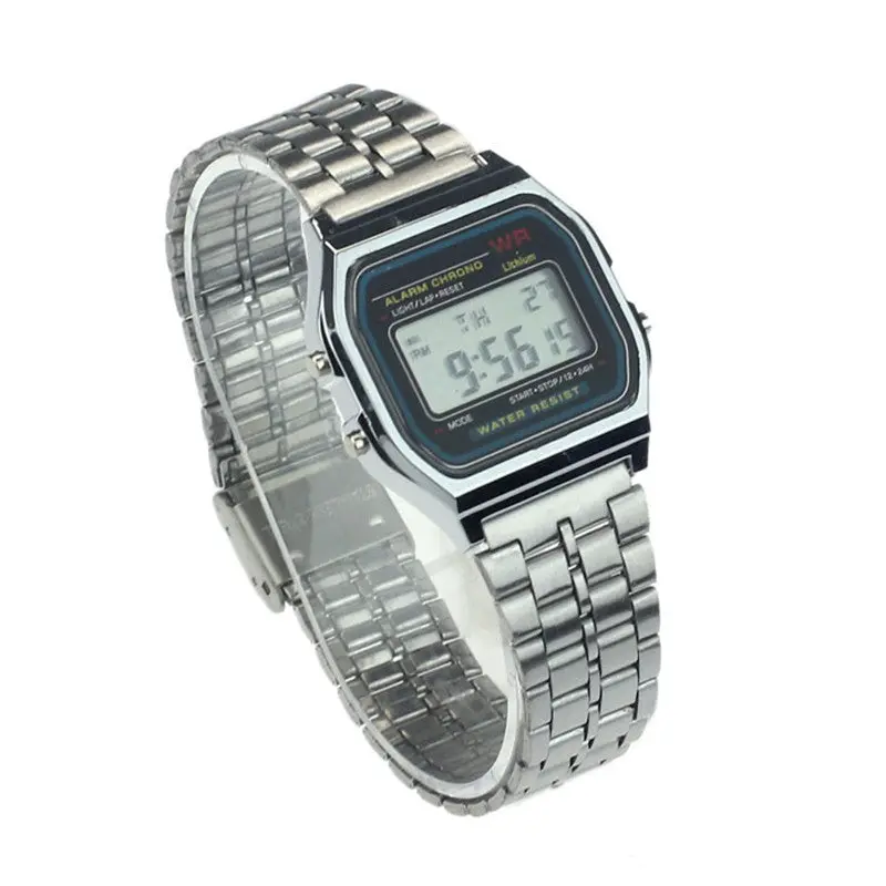 Womens Mens Watches Top Luxury Full Stainless Steel Vintage Digital Relogio Masculino Alarm Stopwatch Gold Watch Feida 1