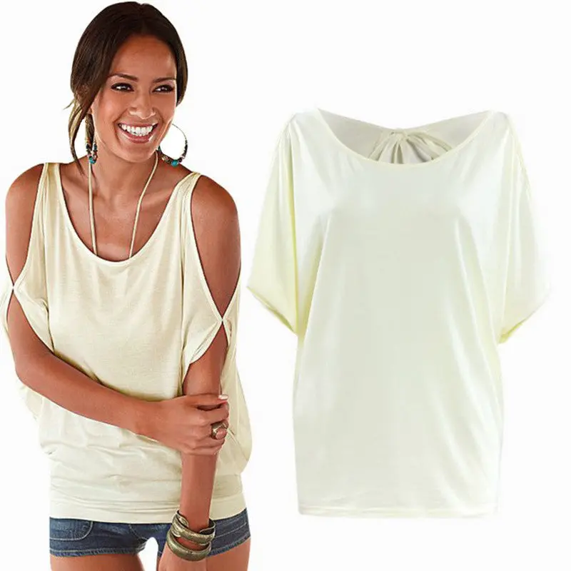 Womens Off Shoulder T Shirt Plus Size Women Clothing Loose Sleeve Cut Tee Shirt Femme Women Tops T Shirts For Women 3